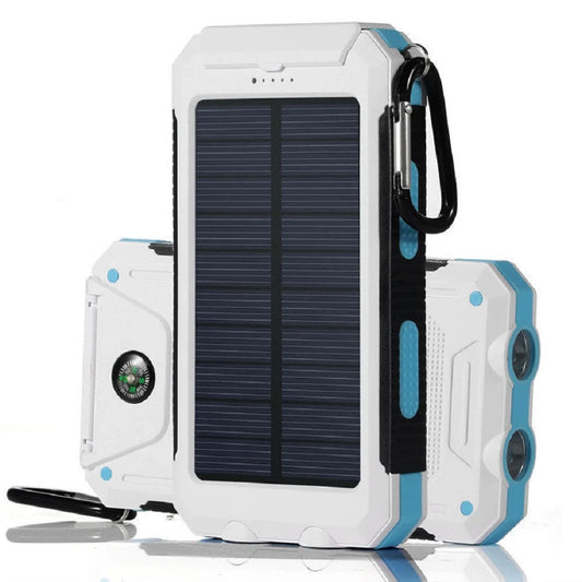 SolarBud 2024 2 USB Portable Charger Solar Power Bank for Cell Phone, White + Blue